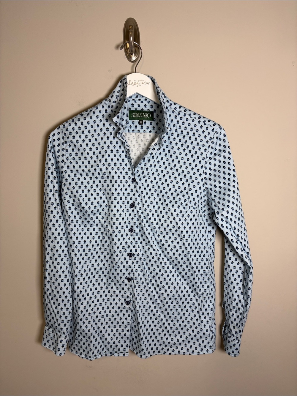 Souleiado Mouche fly print blouse Blue Long Sleeve Top Womens Sz 42 US 14 - Picture 11 of 11